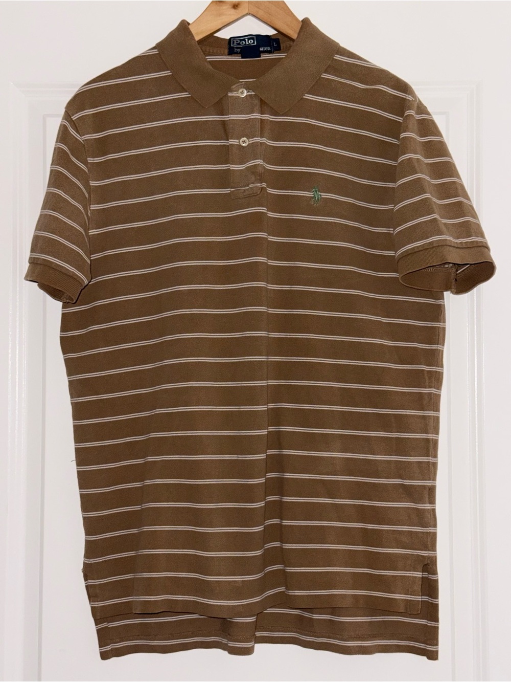 Polo Ralph Lauren Large Tan Stripe Short Sleeve Tee Polo Shirt